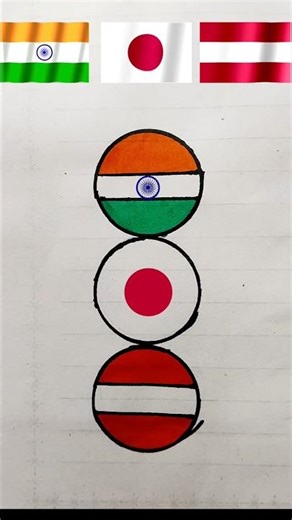 India, Japan & Austria Flag Circle Art | Creative Triple Flag Drawing