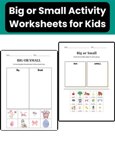 Big or Small Worksheets for Kids | Size Comparison Activity | Printable PDF - Etsy