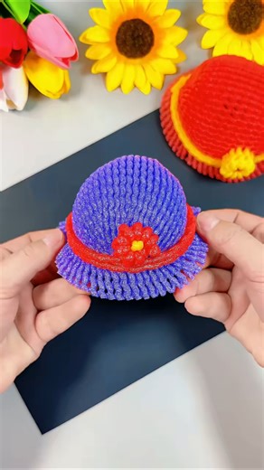 Collect unwanted fruit nets from home and make some pretty little hats with me
