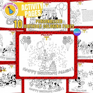 Mickey Mouse Birthday Coloring Pages: Printable Party Activity (digital File) - Etsy Canada