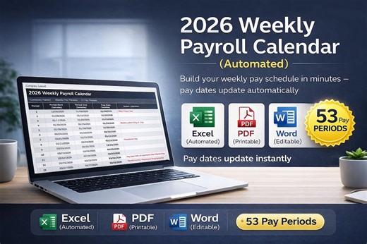 2026 Weekly Payroll Calendar Excel Template | Automated Pay Dates | PDF & Word Included - Etsy