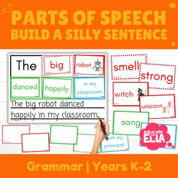 Grammar Game-Silly Sentence Parts of Speech Activity/Sentence writing worksheets