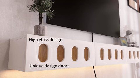 Floaticase Fully Assembled Floating TV Stand, 47 in Gloss Wall Mounted Entertainment Center with Flip-Down Doors & Drawers, TV Console Media Entertainment Under TV Shelf for Bedroom Livingroom