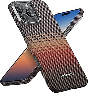 pitaka for iPhone 16 Pro Case Compatible with MagSafe, Thin & Light iPhone 16 Pro Case with a Caseless Feel, 1500D Aramid Fiber Woven [Tactile Woven -Sunset]