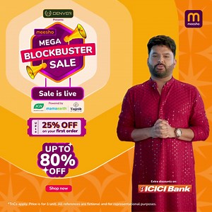 1.5M views · 87 reactions | Shop at Meesho Mega Blockbuster Sale from 27th September & get upto 80% off. Enjoy 25% extra discount on your 1st order! Free Delivery COD ↩️Easy returns Instant refunds | Meesho | Facebook