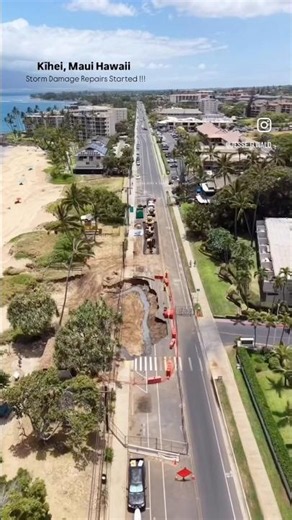 Good news from Maui. Repairs of the Massive sinkhole on S. Kihei Rd has started. #maui #hawaii