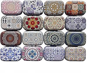 8Pcs Mini Flower Tin Trinket Jewelry Organizer Storage Box Decorative Boxes Small Metal Tins with Hinged Lids Portable Box Containers Small Storage Kit (Bohemia)