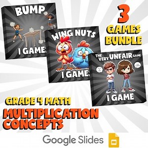 3 No Prep Math Games Bundle E -Multiplication Concepts  Grade 4 Review Activity