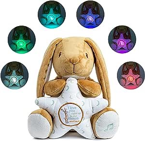 Kids Preferred Guess How Much I Love You - Nutbrown Hare Rabbit Stuffed Animal with Multicolor Soothing Lights and Musical Star Plays Twinkle Twinkle Little Star,