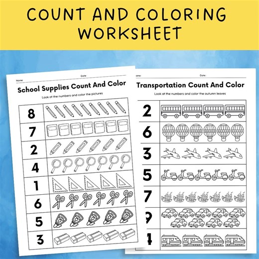 Count and Color Worksheets for Kids | Fun Math Coloring Pages for Preschool & Kindergarten - Etsy