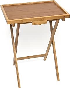 Lipper International Bamboo Wood Lipped Folding Snack Table Trays for Kitchen, Home, Office and Playroom, Set of 2