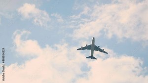 Boeing 747 airplane low fly by approach for landing