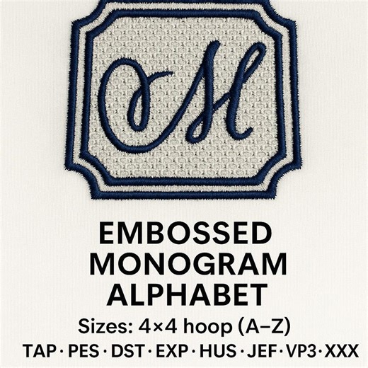 Embossed Monogram Alphabet – Framed Knockdown Embroidery Font | Towel & Blanket Design | Digital File Dst Pes Exp Jef Hus Vp3 Vip Xxx - Etsy