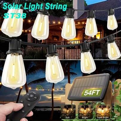54/100FT Solar String Lights Outdoor Waterproof - Solar Powered Garden Lights With Remote & USB Port, 15+1 LED Shatterproof Bulbs, 3 Lighting Modes, Dimmable, For Camping, Backyard, Patio, Yard, Deck (Warm White/Cool White) | SHEIN