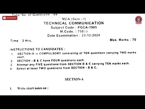 MCA 1ST SEM TECHNICAL COMMUNICATION DEC 2024 | PTU