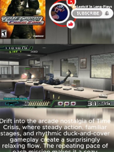 Time Crisis - Crisis Zone (PS2) To sleep to! (4K) Crisis Zone feels like stepping into a cozy arcade memory frozen in time—the glow of the screen, the satisfying weight of the light gun, and the familiar rush of action that somehow never feels stressful. As a member of the elite Special Tactics and Rescue Service, you're dropped into dangerous situations, but the game's rhythm is surprisingly comforting once you settle into it. #CrisisZone #TimeCrisis #ArcadeGaming #RetroGaming #LightGunGame #Ga