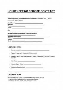 Housekeeping Service Contract | Editable DOC PDF | Cleaning Agreement | Maid Service Form | Residential Cleaner Template - Etsy
