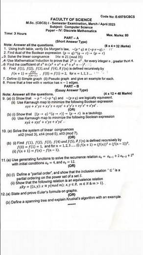 OU M.Sc Computer Science semester - I Paper - 4 Discrete Mathematics Question paper 2023
