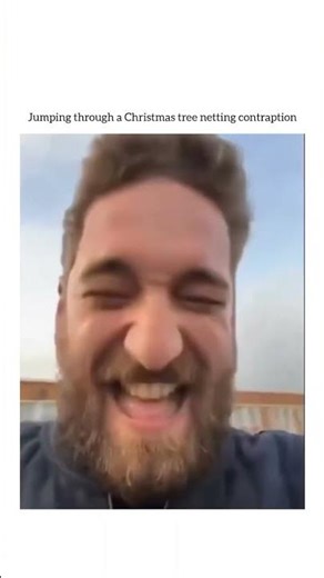 Jumping through a Christmas tree netting contraption 😂