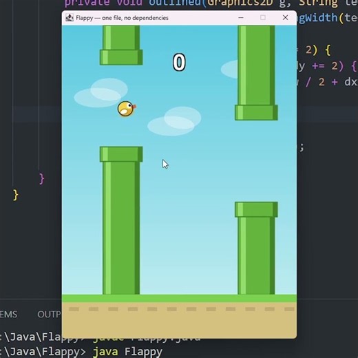 I built a Flappy Bird clone in ONE Java file