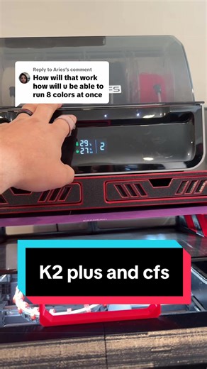 Replying to @Aries Bigger printer, smarter color system. The Creality K2 Plus gives you a huge build volume with high-speed CoreXY performance, and the CFS handles the filament changes for you automatically. Load up to 4 spools in one unit, assign colors/materials in the slicer, and the machine swaps filament during the print so multi-color parts happen without babysitting. Expandable setups can support even more colors. ##3dprinting##creality##k2plus##multicolorprinting##maker