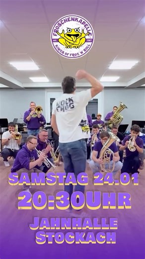 FROSCHENKAPELLE on Instagram: "HYPING UP FOR FASNACHT! Stockeeee, wir sind ready 🔥💜🐸 Wir starten in die Fasnachtssaison 2026 direkt mit einem Brecher. Samstag ab 20:30 gibt’s absoluten FROG’N ROLL in der Jahnhalle beim Narrentreffen des @narrengericht_stockach Dicker Abriss vorprogrammiert 💥 - kommt vorbei und feiert mit uns die ganze Nacht! #froschenkapelle #rockfrog #rckfrg #saisonauftakt #fasnet"