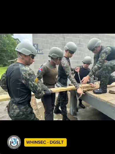 Students with the Western Hemisphere Institute for Security Cooperation (WHINSEC) Cadet Leadership Development Course, tackle the Gore Frost Leaders Reaction Course as part of their leadership development. The course challenges participants from #COLOMBIA, #panama, and #uruguay, with various obstacles designed to build teamwork and test leadership skills, as they must work together to formulate a plan and implement it under a limited time span. #MakingADifference #StrengtheningPartnerships #WHIN