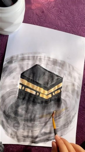 Easy Kaaba painting 🕋 | Islamic Watercolor Art, perfect for beginners #shorts #viral #art