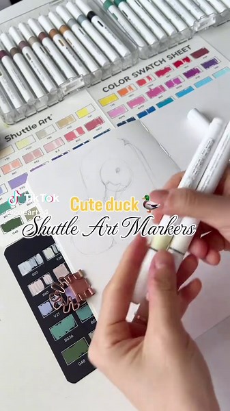 Cute Duck Illustration with Shuttle Art Acrylic Pens