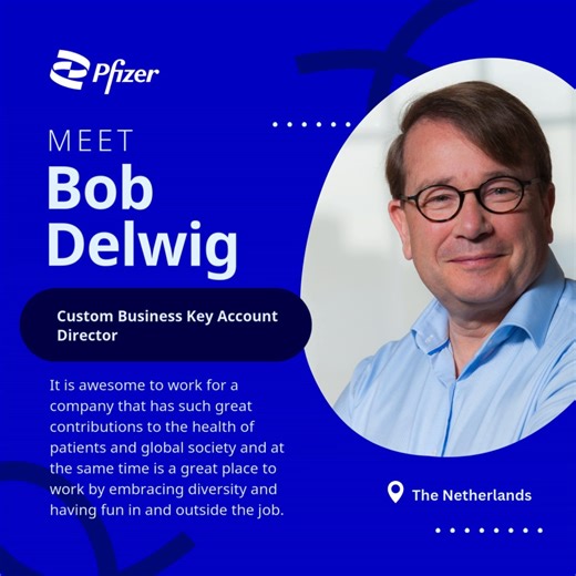 Meet Bob Delwig! At Pfizer, we are proud to have dedicated colleagues like Bob who are passionate about making a positive impact on global health while enjoying a supportive and inclusive work environment. Join the Pfizer family and be a part of a team that values diversity, innovation, and a great work-life balance. Together, we can make a difference! 👉 https://on.pfizer.com/45gtG2j #PfizerPfamily #EmployeeSpotlight #PfizerCareers | Pfizer Careers