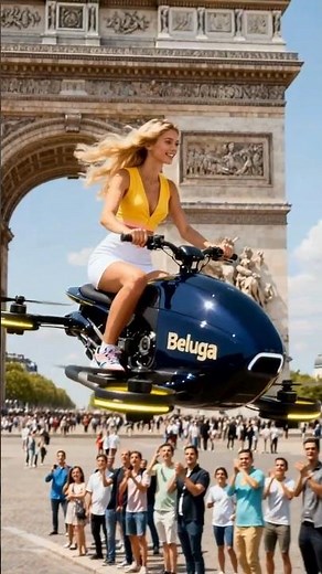 AI Hover Motorcycle 2025 🏍️✈️🏛️| Flies Over Arc de Triomphe #shorts #ai #hoverbike