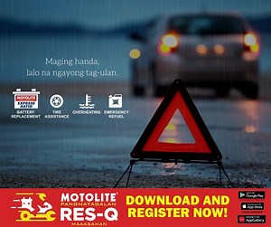 Mahirap matirikan ng sasakyan lalo na ngayong tag-ulan. Worry no more! RES-Q is Motolite’s app that assists you for battery replacement, flat tire, refuel and overheat. Motolite RES-Q is your partner for roadside emergencies, regardless of season. Download and register NOW! App Store - bit.ly/appleresq Google Play - bit.ly/androidresq Huawei AppGallery - bit.ly/huaweiresq Visit www.motolite.com | Motolite Express Hatid