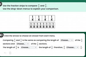 Use the fraction strips to compare 2/4 and 5/8. Use the drop-do... | Filo