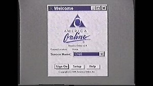 United States, 1990s. Tutorial video for AOL 2.5 for Windows. Explanation of username. Close up screen, aol sign on screen, internet access page. 4k Overscan Video Footage