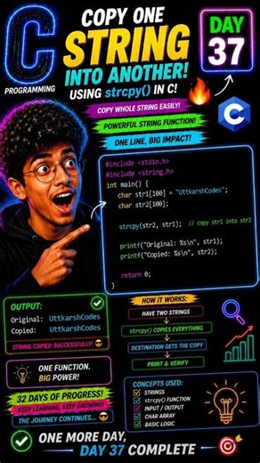 POV: Learning C Day 37 | Copy a String in Just ONE Line! 🤯 #coding #cprogramming #shorts #viral