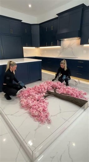 Stunning 3D Cherry Blossom Epoxy Floor Installation! 🌸✨ #epoxy #DIY #kitchen