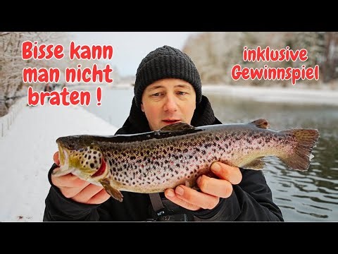 Forellenangeln im Winter Bodentaster Angeln am Forellensee Angelteich Rutenmühle Gewinnspiel