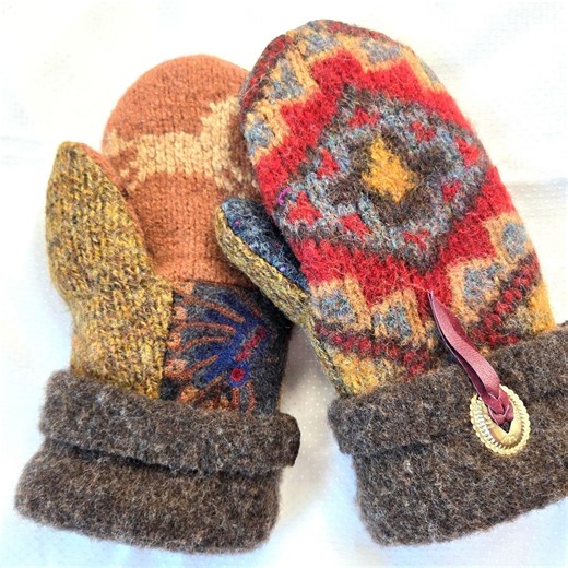 Handcrafted Upcycled Felted Wool Sweater Mittens – Southwestern Motif- Womens Medium - Etsy