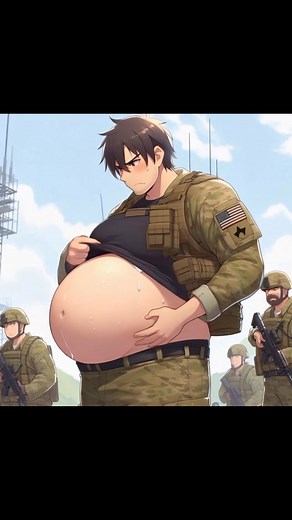 Reject on Instagram: "Hopefully his gut can pass as a beer gut otherwise he’ll be kicked from the army. Maybe a big enough pack can cover it. #mpreg #pregnantman #pregnantmanbelly"