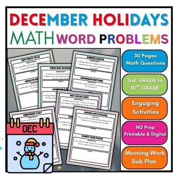 December Holidays Math Word Problem Activities Fractions 4th,5th,6th,7th,8th,9th