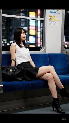 Tokyo Nights: Stylish Woman Relaxing on the Subway