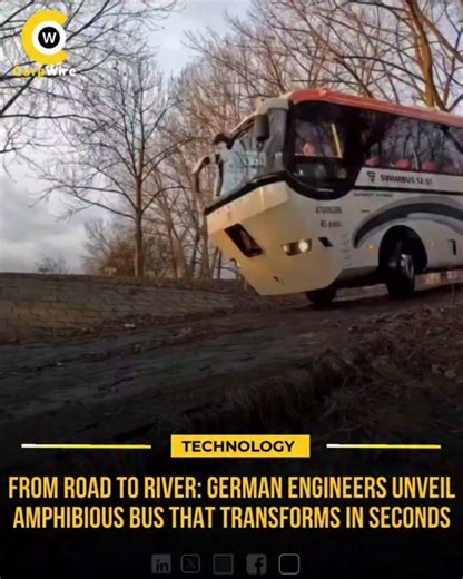 German engineering has once again blurred the lines between land and water with the unveiling of a fully amphibious bus that transitions from road vehicle to boat in seconds. Using sealed body panels, integrated water propulsion, and a reinforced drivetrain, the bus can smoothly enter waterways without interrupting passenger comfort. Already being tested for tourism, emergency response, and flood-prone regions, this innovation could revolutionize transport in areas where roads are unreliable or 