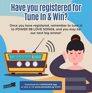 Win at least $100 cash every weekday! All you have to do is to download the CAMOKAKIS app, register for Tune In & Win and you could be the next winner! If you've already registered, remember to tune in to POWER 98 LOVE SONGS and listen out for the call out of your vehicle license plate number! #tuneinandwin #power98lovesongs | Power 98 | Facebook