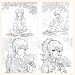 Anime Coloring Book | Fantasy Anime-style Line Art   Surprise Bonus Pages - Etsy