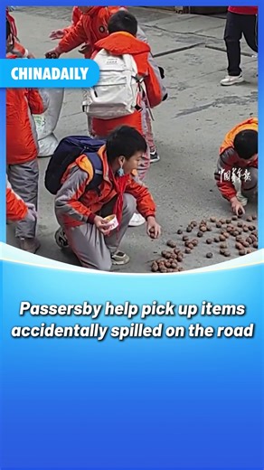 When someone accidentally spilled their goods, kindness showed up fast on Chinese streets. From run-away oranges to scattered grains, traffic police, drivers, delivery riders, even school children lent a helping hand to pick up the items. #Samaritans | China Daily