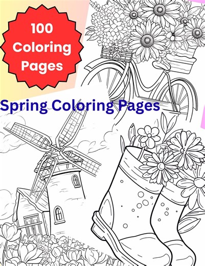 Spring Coloring Book for Adult and Kids – Cute Flowers, Butterflies– 100 Pages Printable PDF Digital Download - Etsy