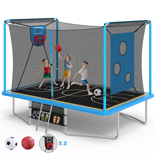 Large Rectangle Trampoline for Kids and Adults, 1600LBS Weight Capacity Recreational Trampoline with Enclosure Net, Basketball Hoop, Segmart Galvanized Heavy Duty Outdoor Trampolines for Patio Garden