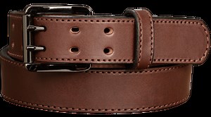 The Viper: Men's Brown Stitched Leather Belt With Double Prong Gunmetal Buckle - 1.50"