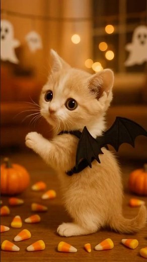 Tiny Kitten Tries to Fly with Bat Wings#cat #cats #cutecat #cute #funny #funnycats #fyp