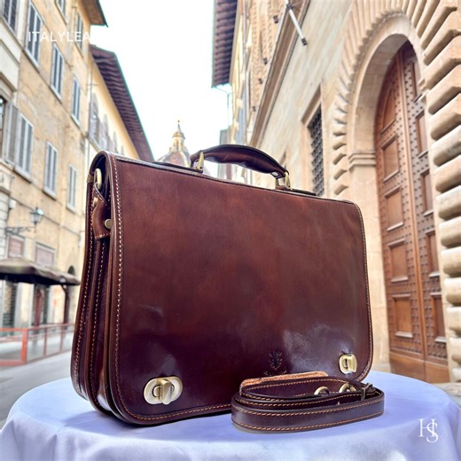Italian Leather Messenger Briefcase for Men, Handmade in Italy - Etsy